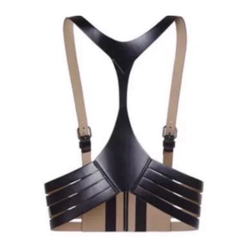 BCBGMaxAzria Black Leather Harness Belt size L Unisex Runway
